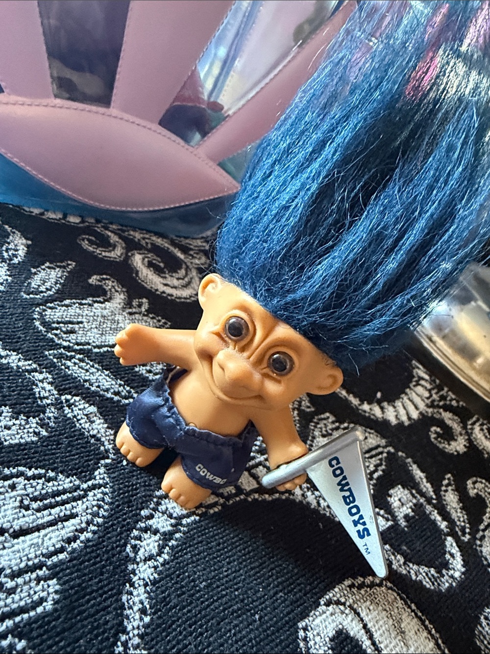 Russ Blue-Haired Troll with Cowboys Pennant